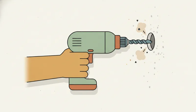 Illustratie van een boormachine die een gat in een betonnen muur boort.