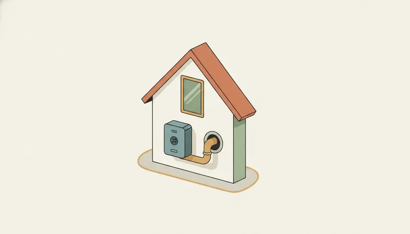 Illustratie van een huis met zowel een warmtepomp als een cv-ketel aangesloten, symbool voor hybride verwarmen.