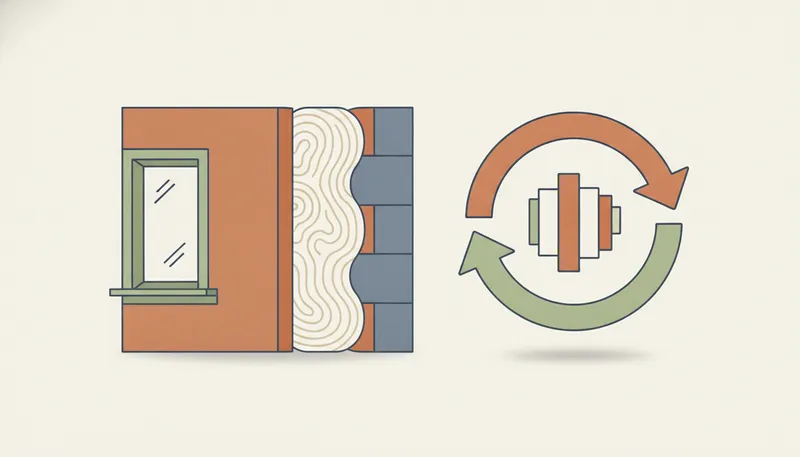 Illustratie van isolatiemateriaal in een muur met een terugkerende pijl als symbool voor de subsidie die terugverdiend wordt.