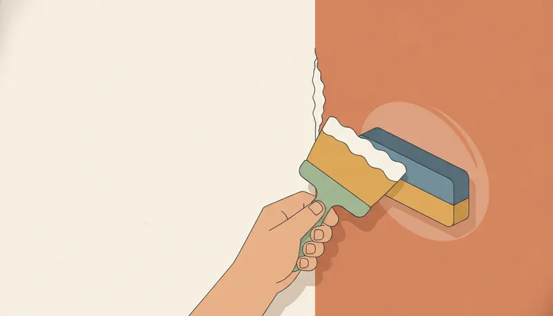 Illustratie van een muur voorbereiden: een scheur vullen met plamuur en de wand schuren.