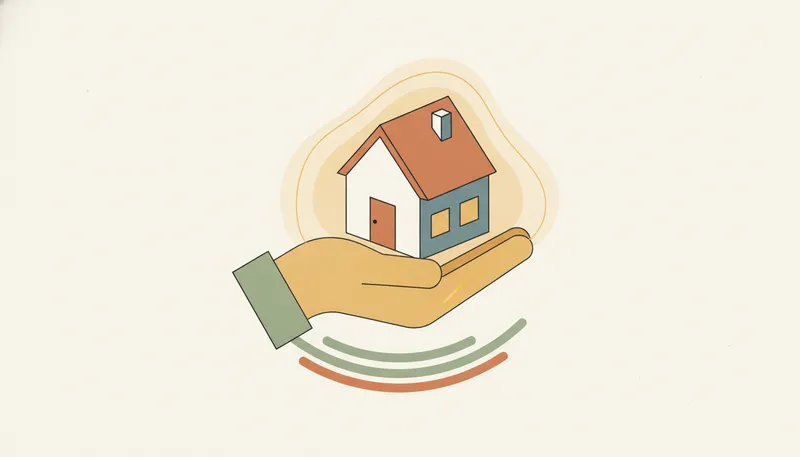 Illustratie van een huis dat veilig rust op een beschermende hand, symbool voor de Nationale Hypotheek Garantie.