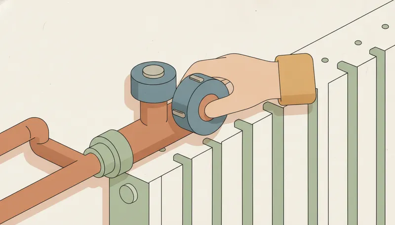 Illustratie van een thermostaatkraan op een radiator die de warmte regelt.